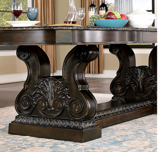 Lombardy 9-Piece Traditional Walnut Dining Set with Leatherette Chairs