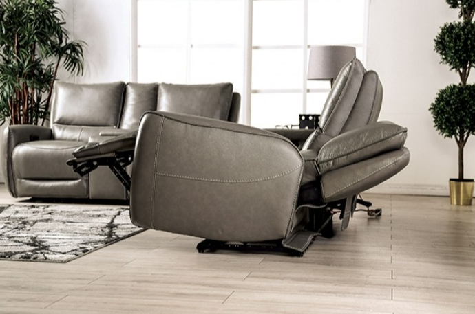 Phineas Transitional Power Reclining Sofa – Gray Leather