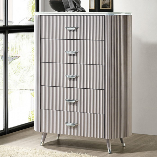 Aldridge Art Deco Style Light Gray Fluted Bedroom Chest