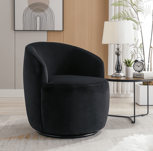 DG Collection Modern Velvet Fabric Swivel Barrel Accent Chair - Black