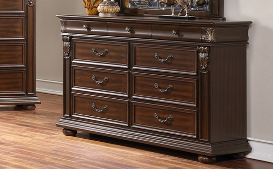 Poundex Classic and Elegant Antique Look 6 Drawer Brown Dresser - F4988