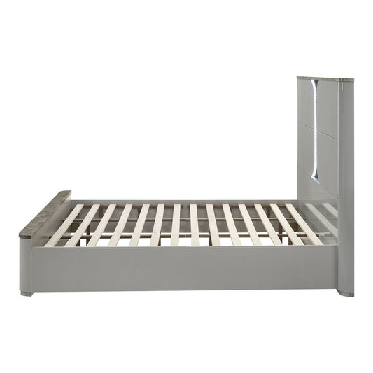 Cleburne Modern Light Gray Platform Bed with LED Headboard