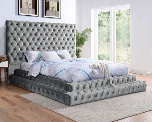 Stefania Gray Velvet Glam King Platform Bed