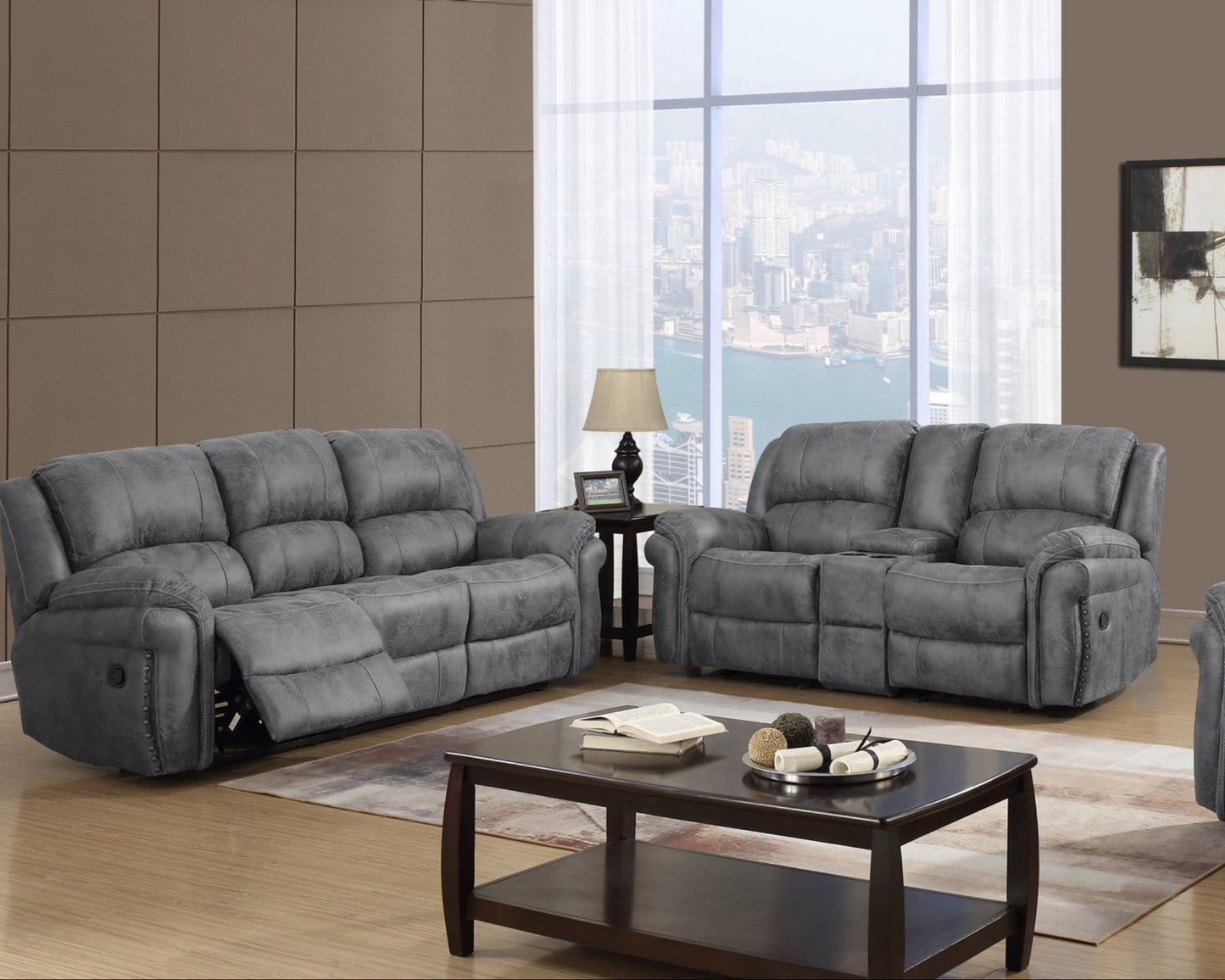 Markus 2-Piece Transitional Reclining Sofa & Loveseat Set - Gray