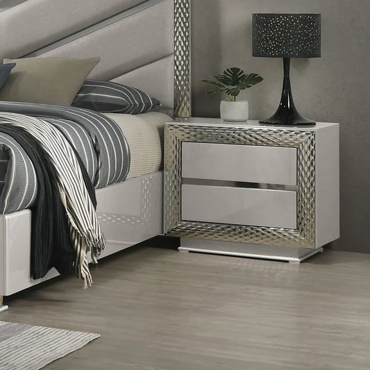 Ventnor Glam Collection Nightstand with Plinth Base & Silver Molding, Gray