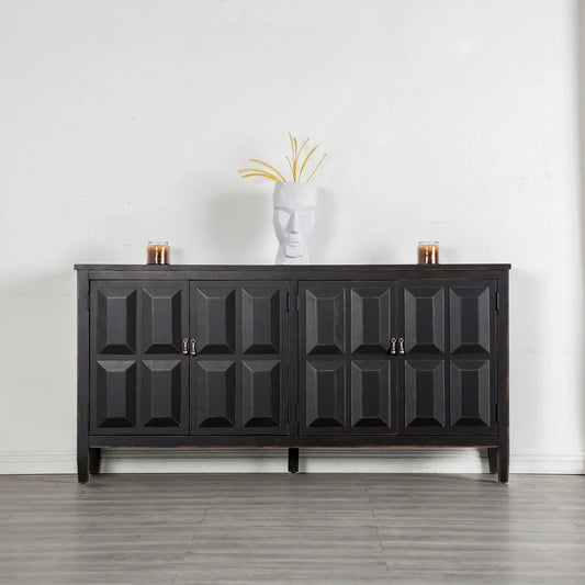Viggo Modern Farmhouse 4-Door Cabinet in Weathered Black