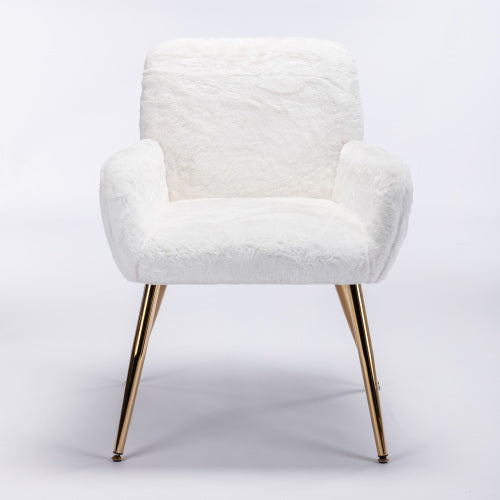 A&A Modern Set of 2 White Faux Fur Chair with Golden Metal Legs