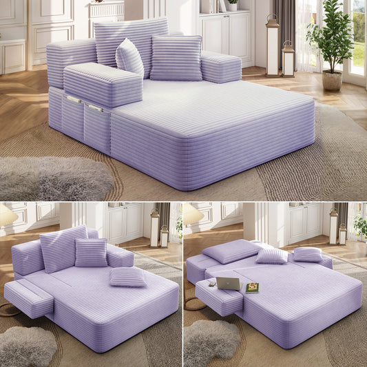 Luxurious Plush Corduroy Chaise Lounge with 3 Pillows - Purple - primary color shot