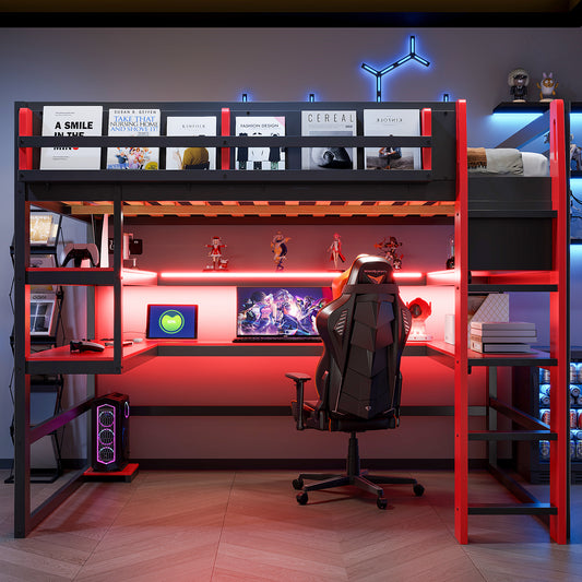 Full Size Wood Loft Bed with Desk - Red - detail view 2