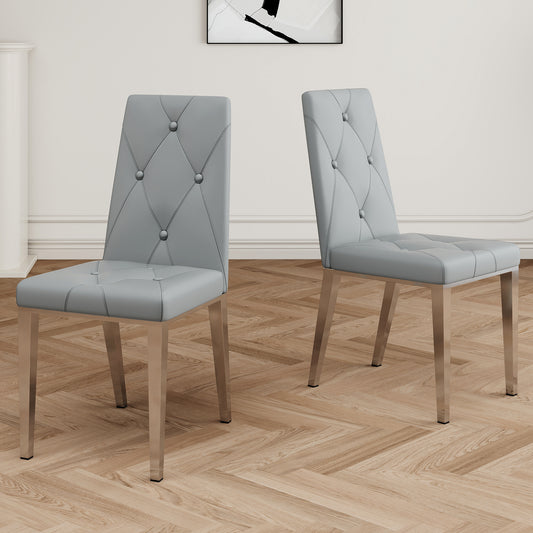 Solene Modern PU Leather Side Chairs with Silver Legs, Gray