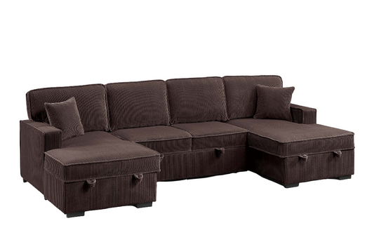 Chocolate Finish Modern Style Convertible Sectional 3pc Corduroy Fabric Upholstered Sleeper Sofa Two Storage Chaises Primary Living Room - detail view 2