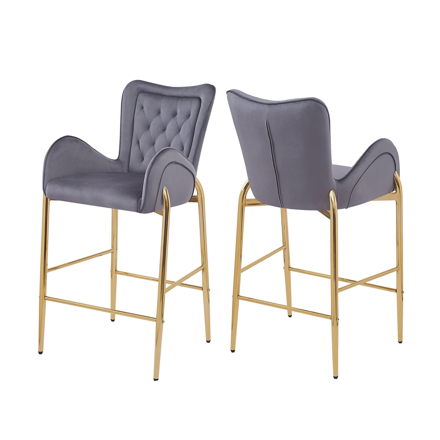 Anouk 28.75' Velvet Bar Stools with Gold Legs, Gray