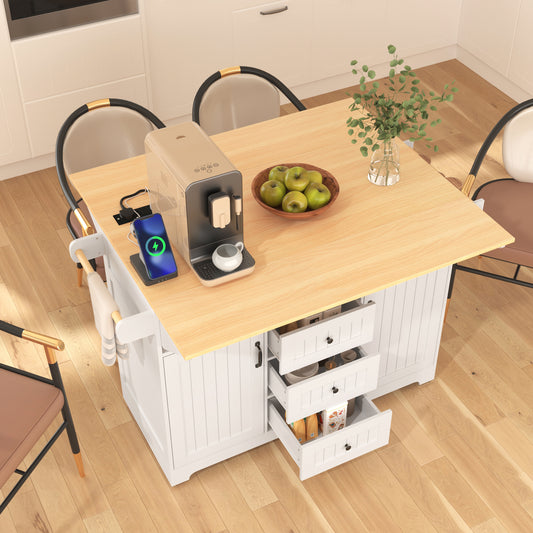 K&k 55.7'' Large Kitchen Island with 2 Drop Leaf - White - detail view 2