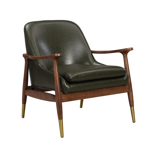 Alair Mid-Century Faux Leather Accent Chair – Forest Green & Dark Wood