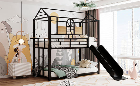 Lester Twin over Twin Metal Bunk Bed with Slide, Black