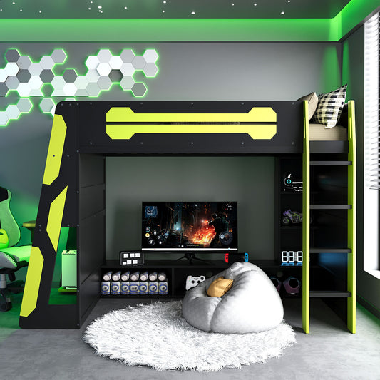 Twin Size Wood Loft Bed with Desk - Green - detail view 2
