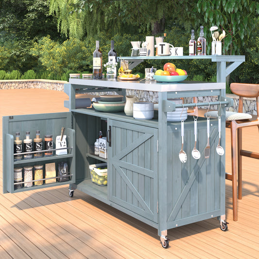 K&k 53.3' Outdoor Kitchen Island with Raised Shelf - Grey & Blue - detail view 2