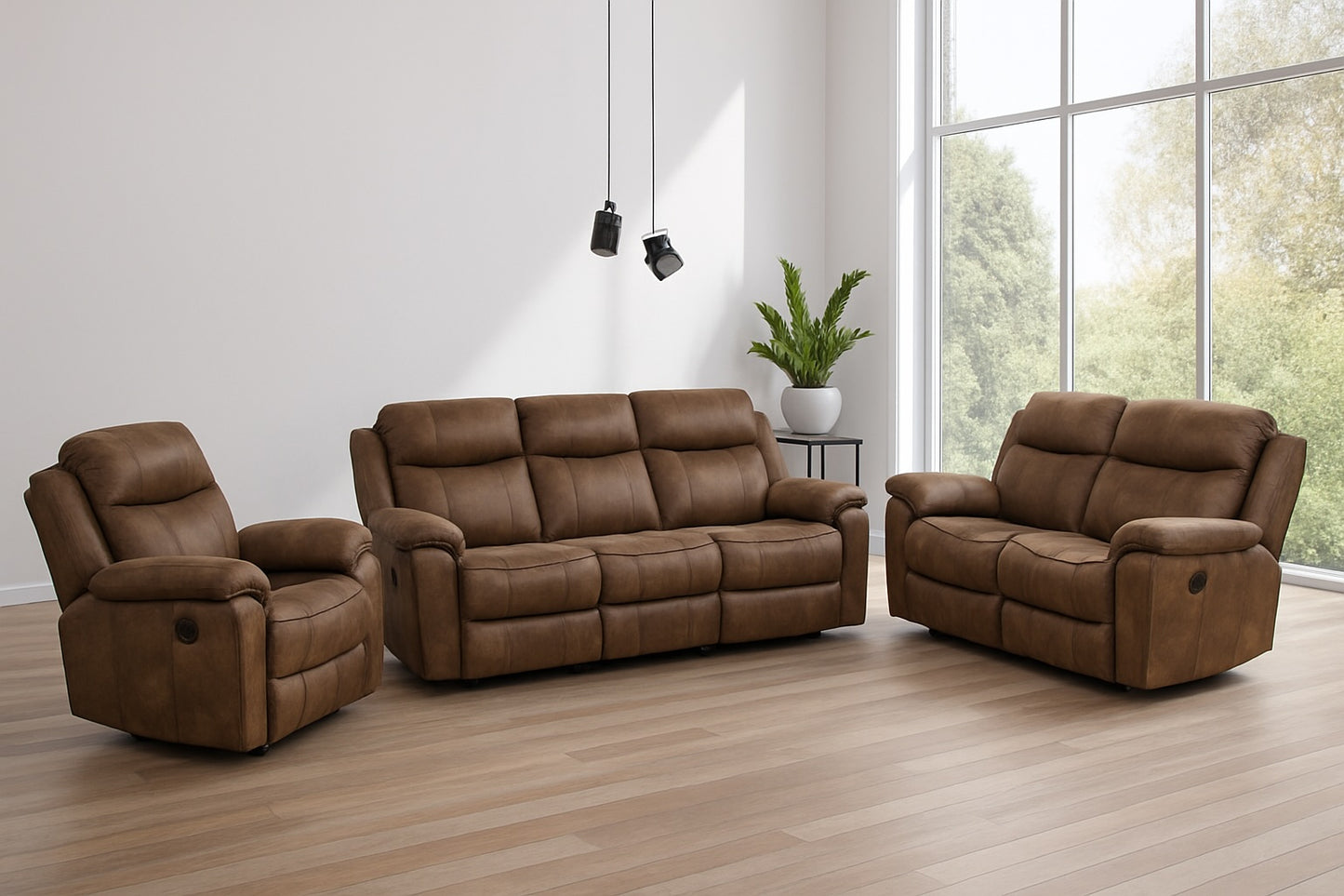 Agata Manual Reclining Sofa with Drop Down – Brown Leatherette
