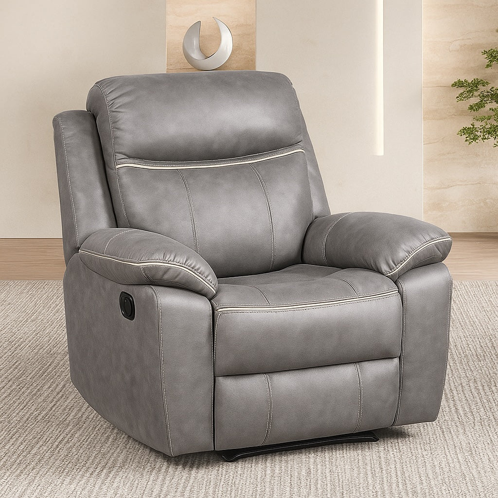 Agata Manual Reclining Sofa – Warm Gray Leatherette