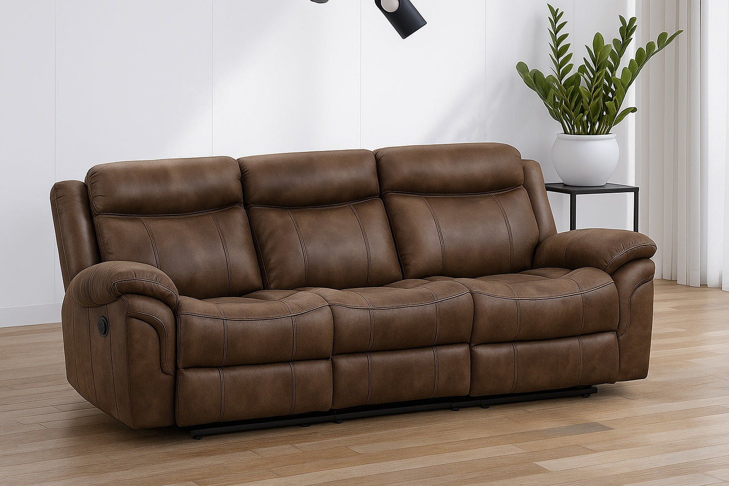 Agata Transitional Leatherette Reclining Living Room Set - Brown