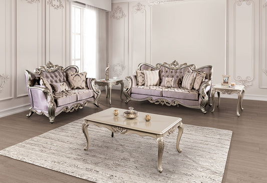 Albacete Traditional Velvet Sofa – Champagne & Purple