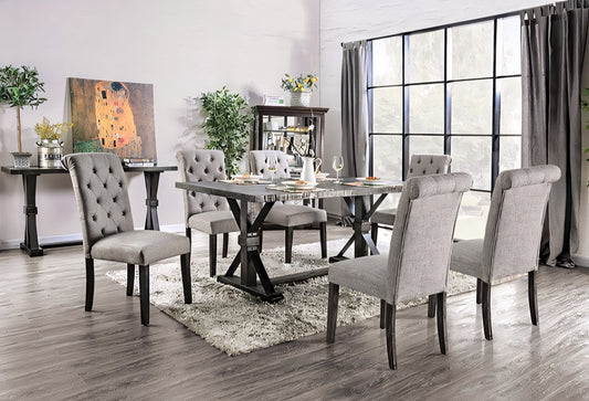 Alred 7-Piece Rustic Dining Set with Ivory Parsons Chairs – Antique Black