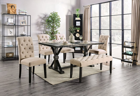 Alred 7-Piece Rustic Dining Set with Gray Parsons Chairs – Antique Black