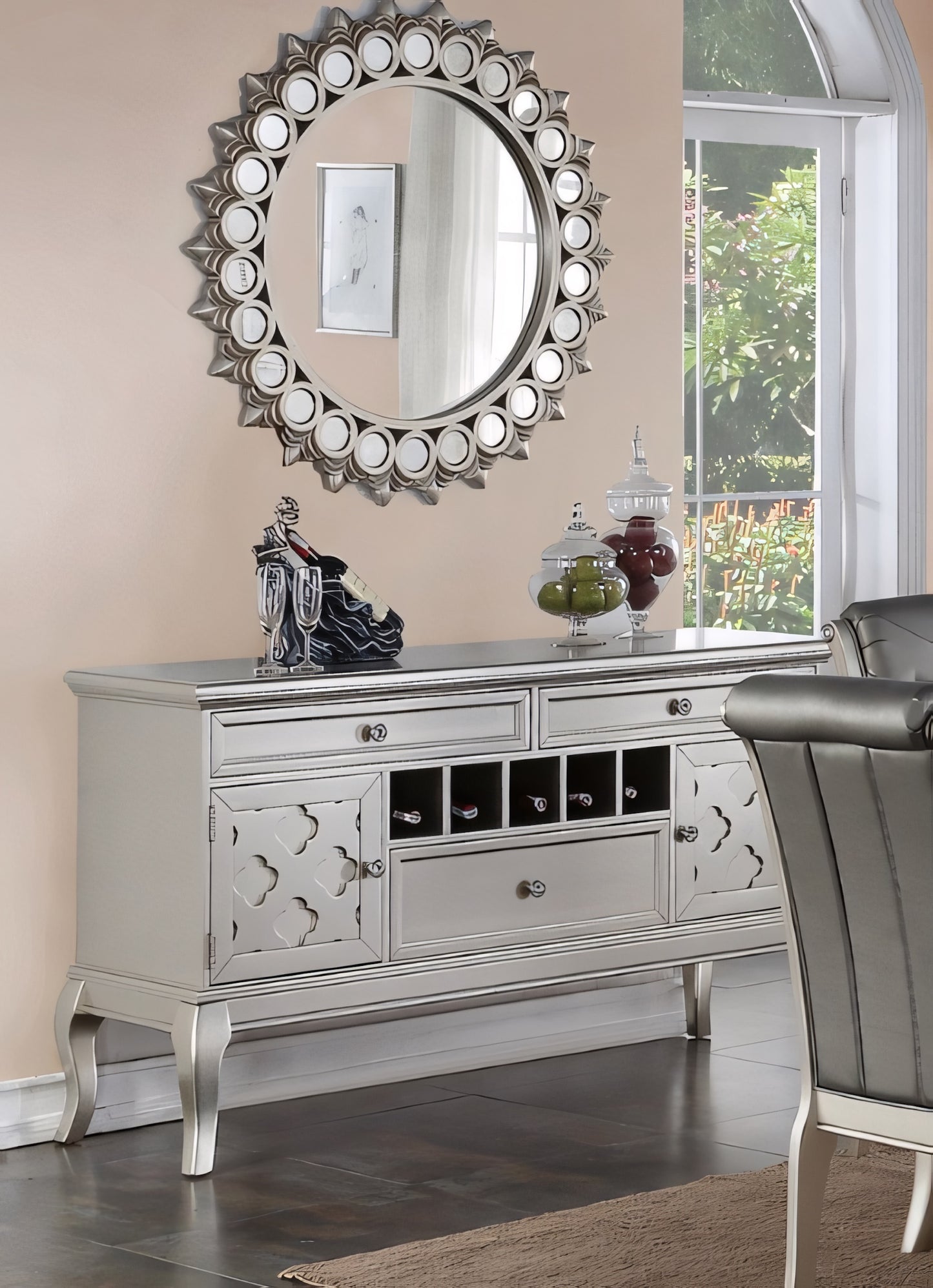 Amity Glam 7PC Dining Set – Silver Finish with Italian-Inspired Elegance