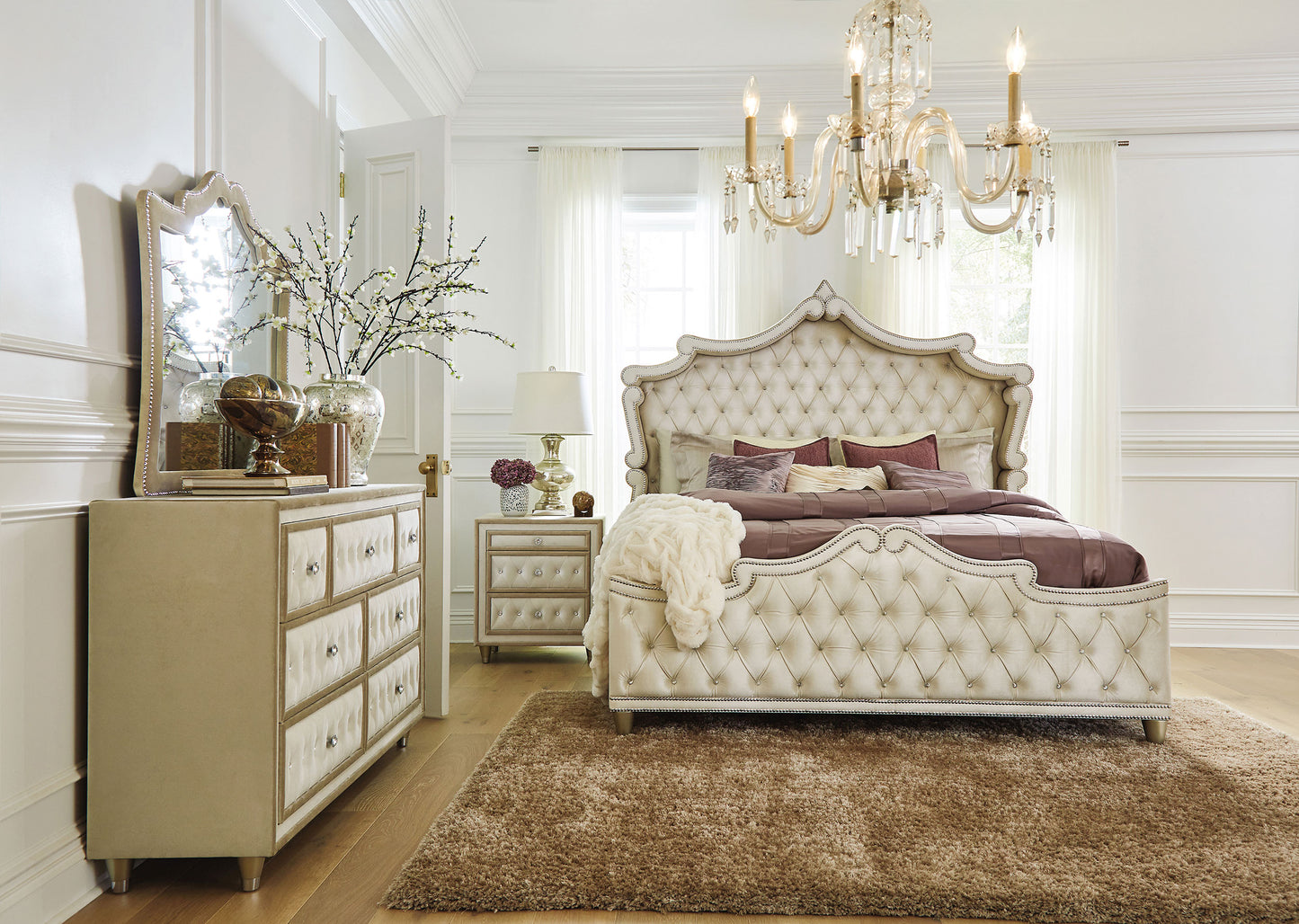Antonella Upholstered King Bed Ivory and Camel