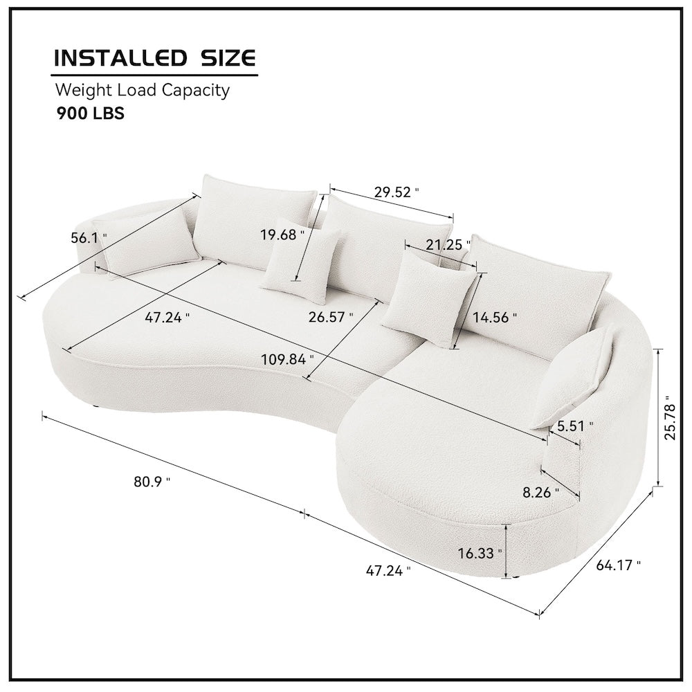 Celeste 2-Piece Bouclé Curved Chaise Sectional – White