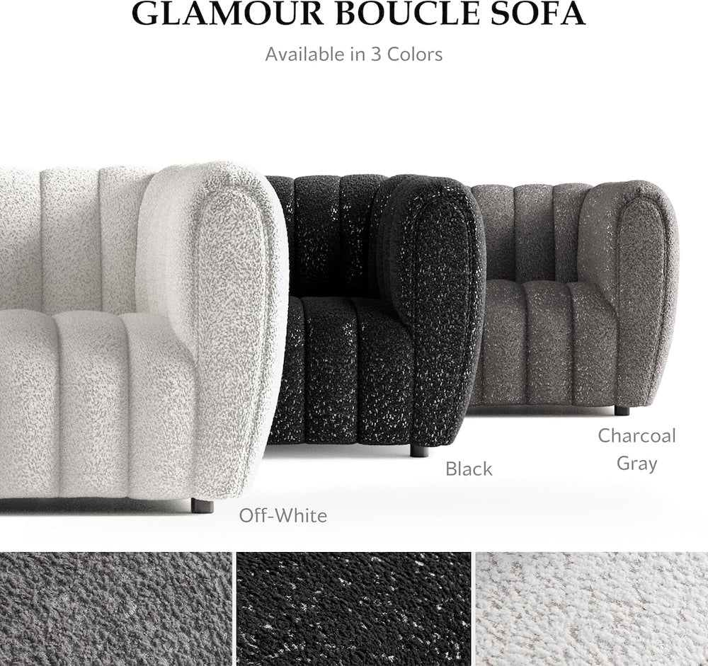 Aversa Contemporary Channel Tufted Sofa & Loveseat Set - Gray Boucle