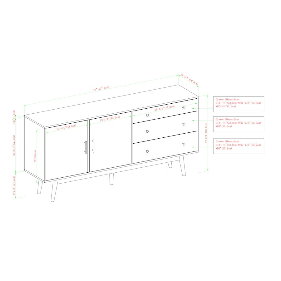 Modovive Mid-Century Modern Sideboard - Walnut