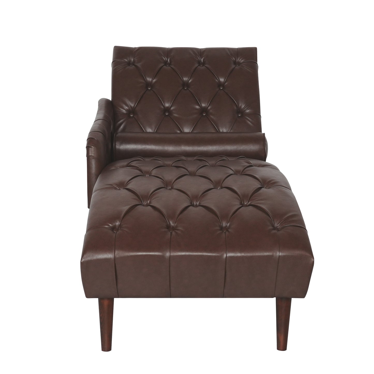 Chaise Lounge Arm Chair Indoor with Pillow & Solid Wood Legs - Brown - detail view 8