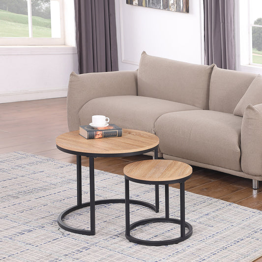 Oak Wood+metal Steel Frame Nesting Tables with Wood Legs - detail view 2
