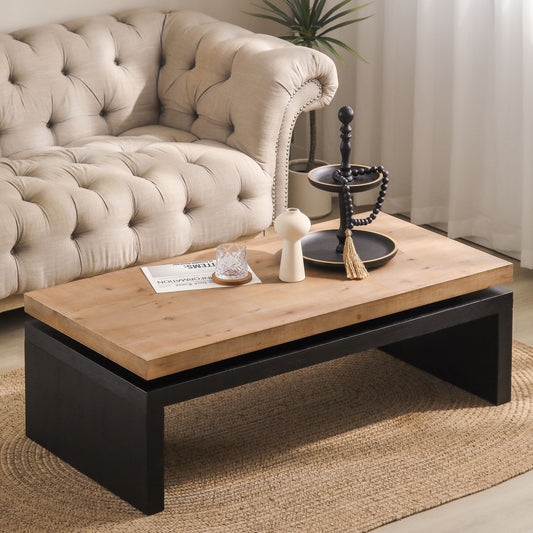 Malric 47” Two-Tone Floating Top Coffee Table – Natural & Black