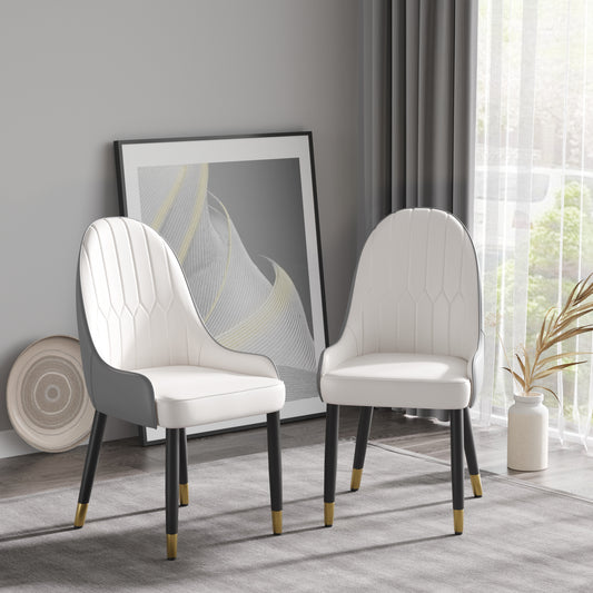 Saskia Modern PU Leather Side Chairs with Gold Tipped Legs Set of 2 Gray & White