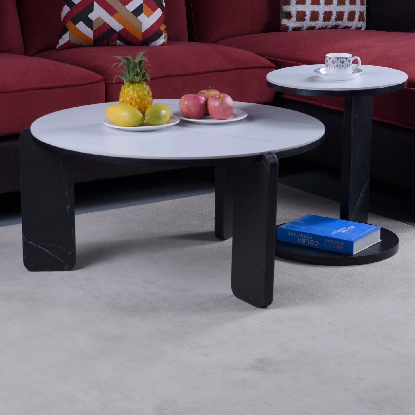 White & Black Nesting Tables with Black Legs - detail view 8