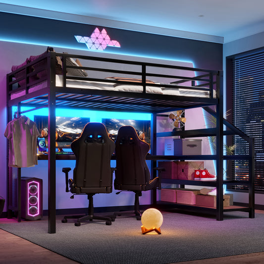 Full Loft Bed with Desk and Storage Stairs - Black - detail view 2