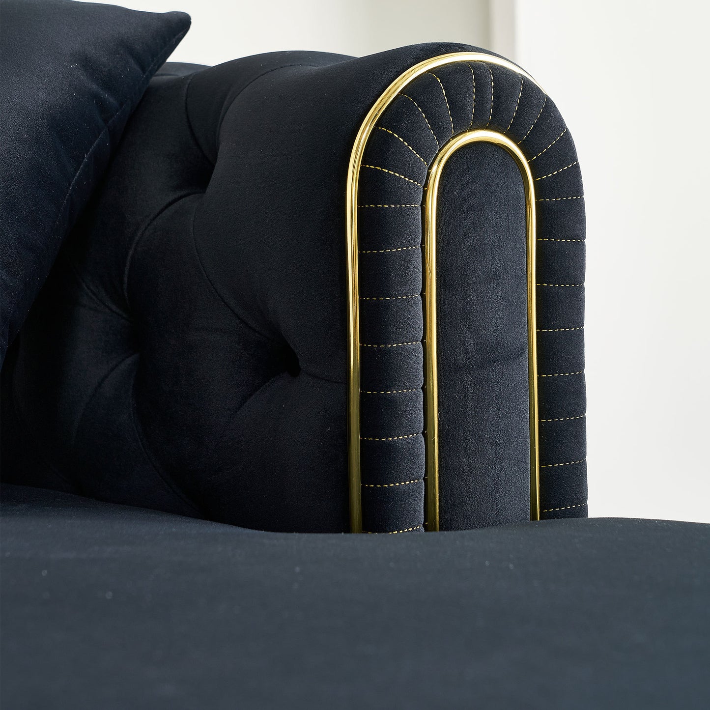 67" W Velvet Chaise Lounge - Black - detail view 8