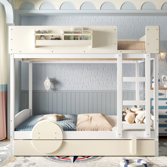 Full Bunk Bed with Trundle - Beige+white - detail view 2