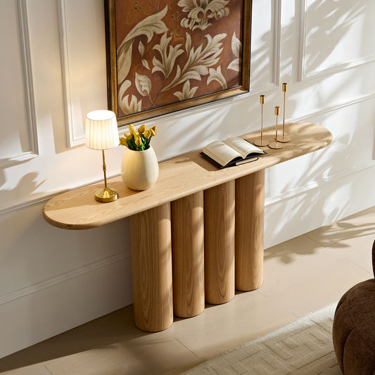 66.93'' Modern Console Table for Entryway with Unique Cylinders Legs Design - Natural - detail view 2