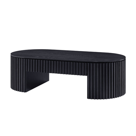51.18'' Oval Wood Coffee Table with Drawer Mid Century Modern Coffee Table Unique Coffee Table - Black - primary color shot