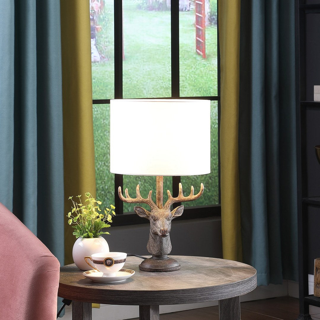 18' In Stag Elk Deer Bust Rustic Gray Polyresin Table Lamp
