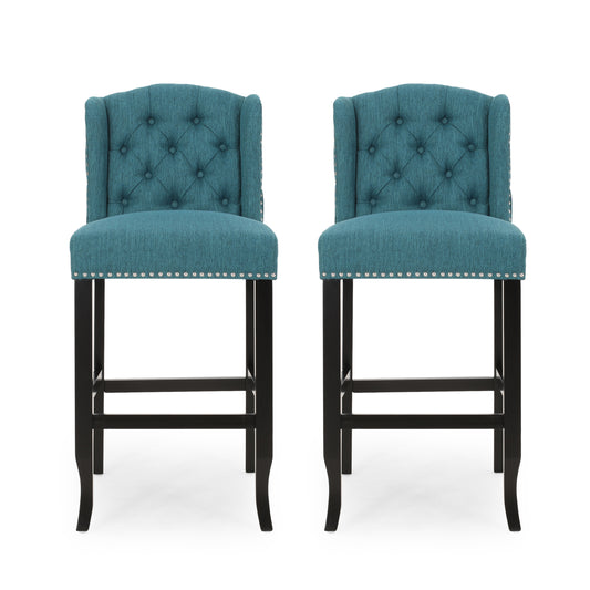 Maura 31" Contemporary Tufted Wingback Bar Stools Set of 2 Teal