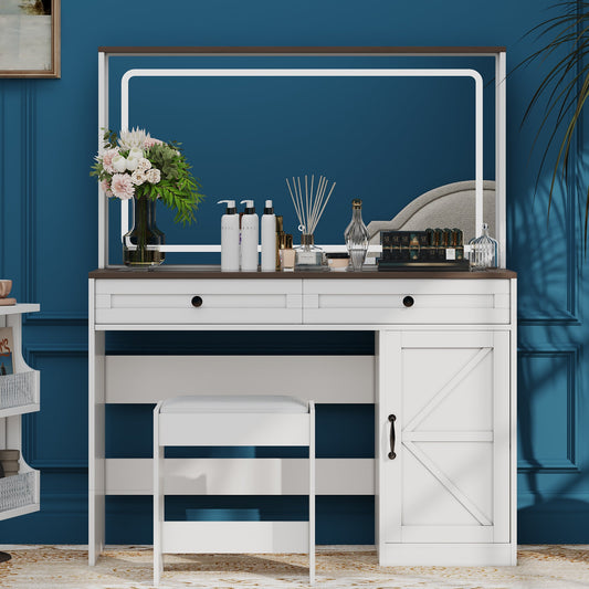 Delphine Modern Vanity Set with Stool, White