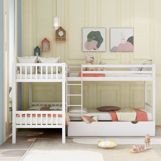 Twin L-Shaped Bunk Bed with Drawers-Gray - White - detail view 2
