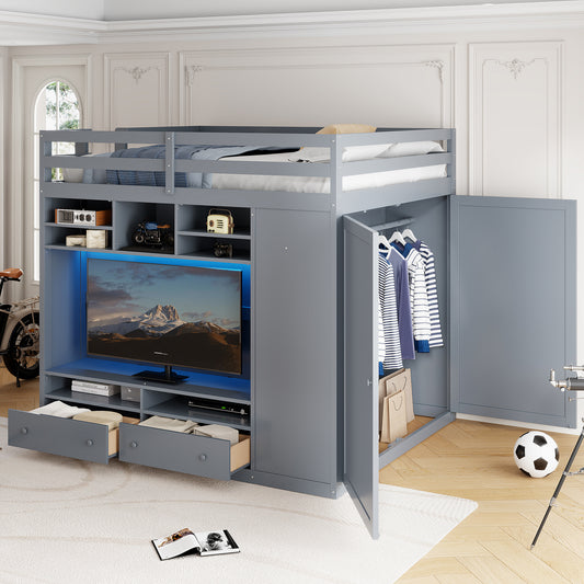 Full Size Loft Bed with Drawers - Gray - detail view 2