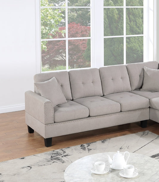 Living Room Furniture 2-PCS Sectional Sofa Set LAF Sofa And RAF Chaise Mushroom Color Tweeted-Like Velvet Tufted Couch Nailheads - detail view 2