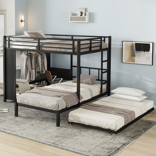 Full over Twin XL (full XL over Twin Xl) Bunk Bed with Built-in Wardrobe - Black - detail view 2
