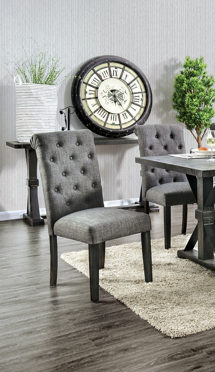 Madeline Button Tufted Linen Side Chairs with Black Legs, Gray